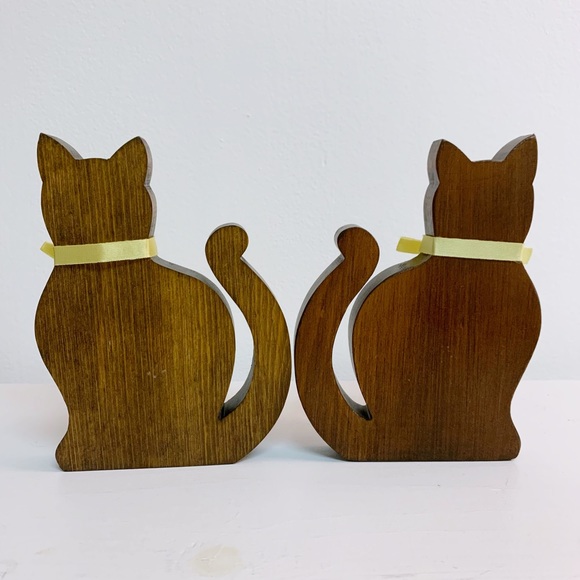 Vintage Wood Cat Silhouette with Bows Set - Picture 4 of 6